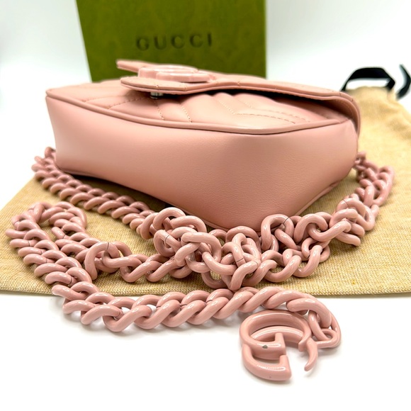 Gucci Calfskin Matelasse Monochrome GG Marmont Chain Belt Bag Perfect Pink - Picture 5 of 16